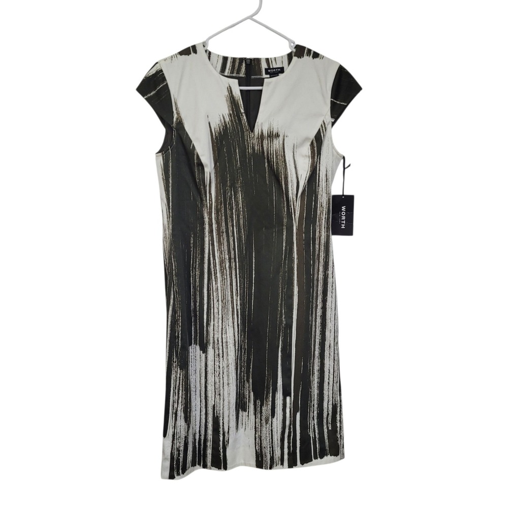 Worth‎ New York Olive White Brushstroke Sheath Dress C181DR40-04 Size 4 NEW